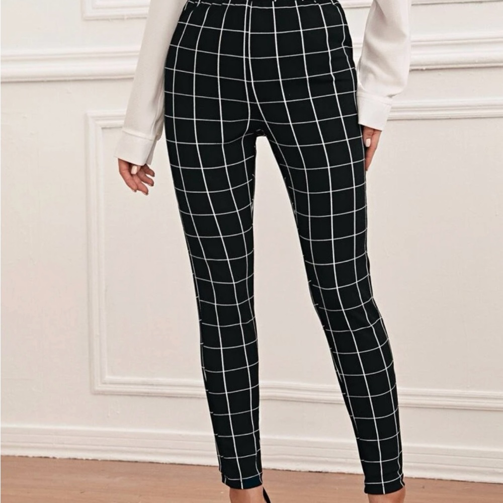 SHEIN Mulvari High Waist Plaid Skinny Pants